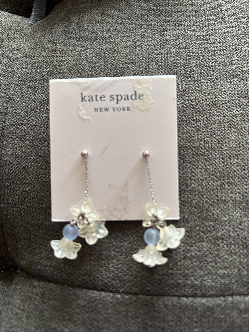 kate spade Iridescent White Floral Drop Earrings with Soft Blue Beads